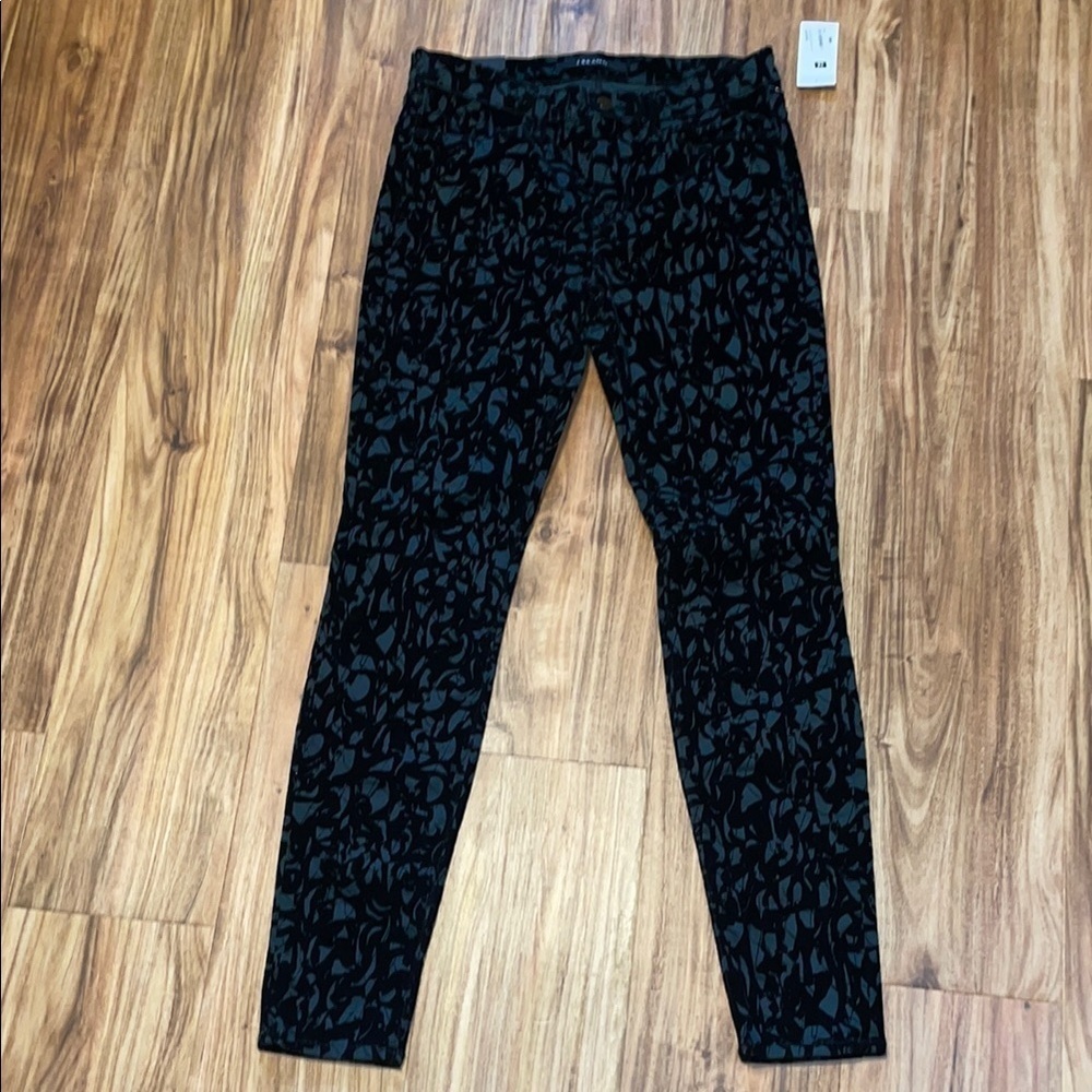 J Brand womens 28 pants mid rise super skinny Black grey brocade velvet NWT